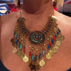 Bohemian Gold and Multicolor Statement Necklace